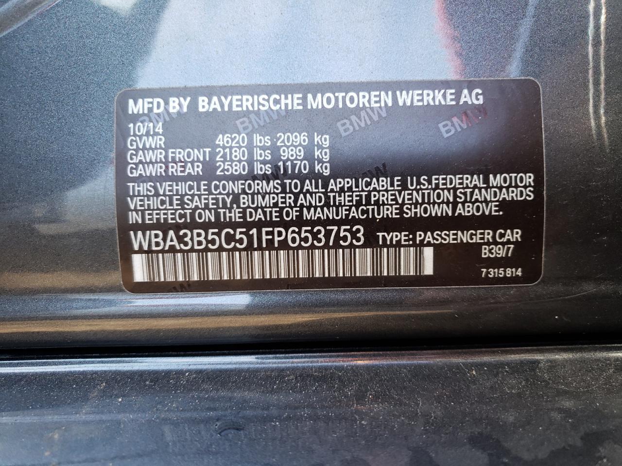 Photo 10 from auction – 2015 BMW 328 XI SUL with VIN WBA3B5C51FP653753