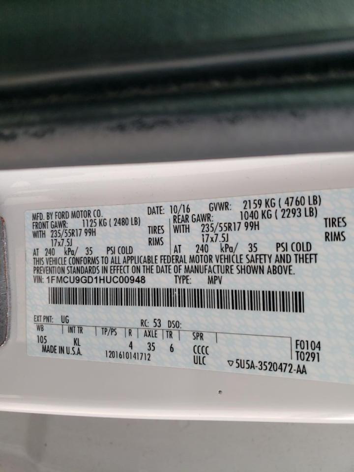 Photo 10 from auction – 2017 FORD ESCAPE SE with VIN 1FMCU9GD1HUC00948