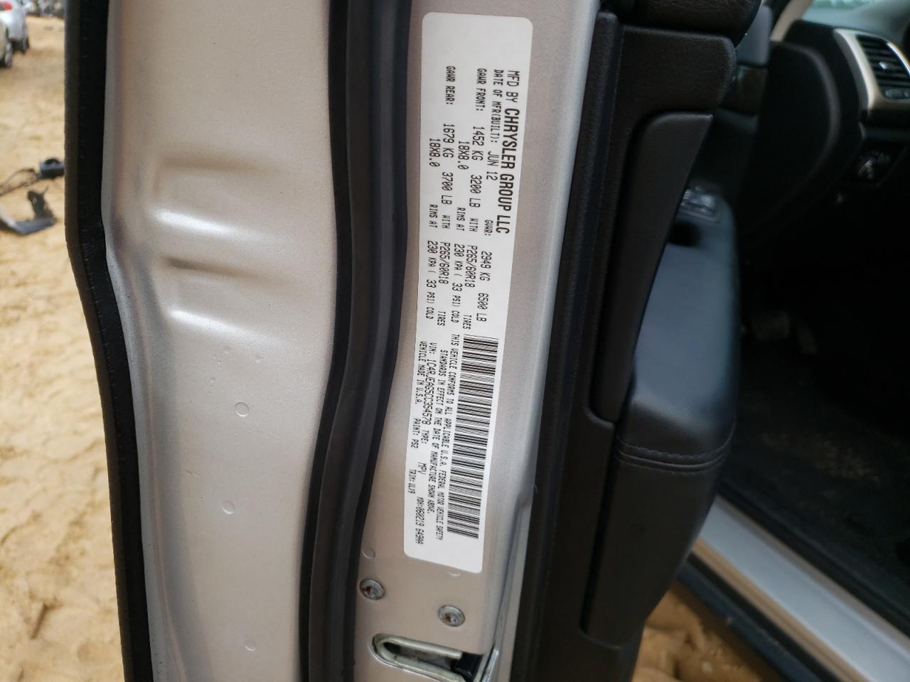 Photo 10 from auction – 2012 JEEP GRAND CHER with VIN 1C4RJEAG5CC354578