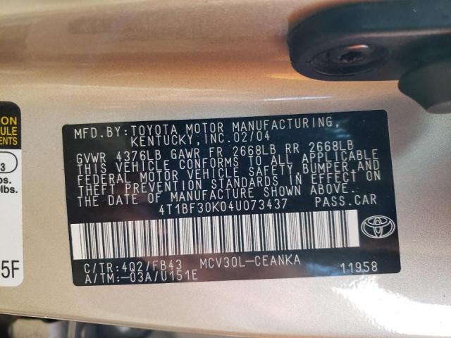 Photo 10 from auction – 2004 TOYOTA CAMRY LE with VIN 4T1BF30K04U073437
