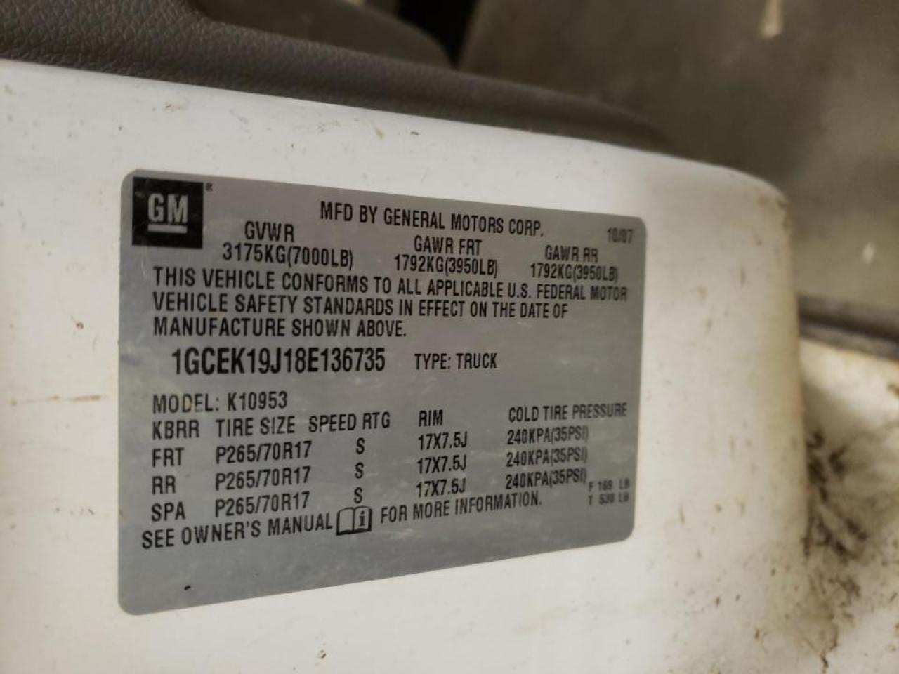 Photo 10 from auction – 2008 CHEVROLET SILVERADO with VIN 1GCEK19J18E136735