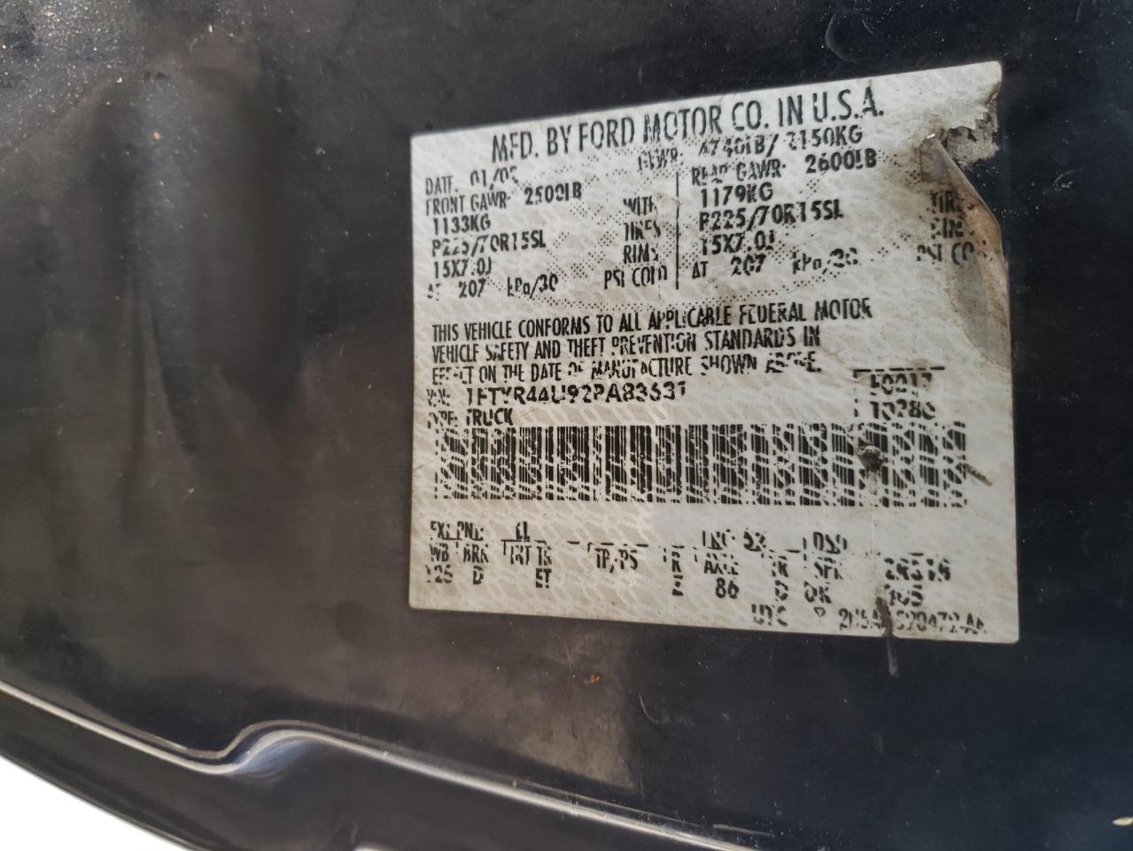 Photo 10 from auction – 2002 FORD RANGER SUP with VIN 1FTYR44U92PA83631