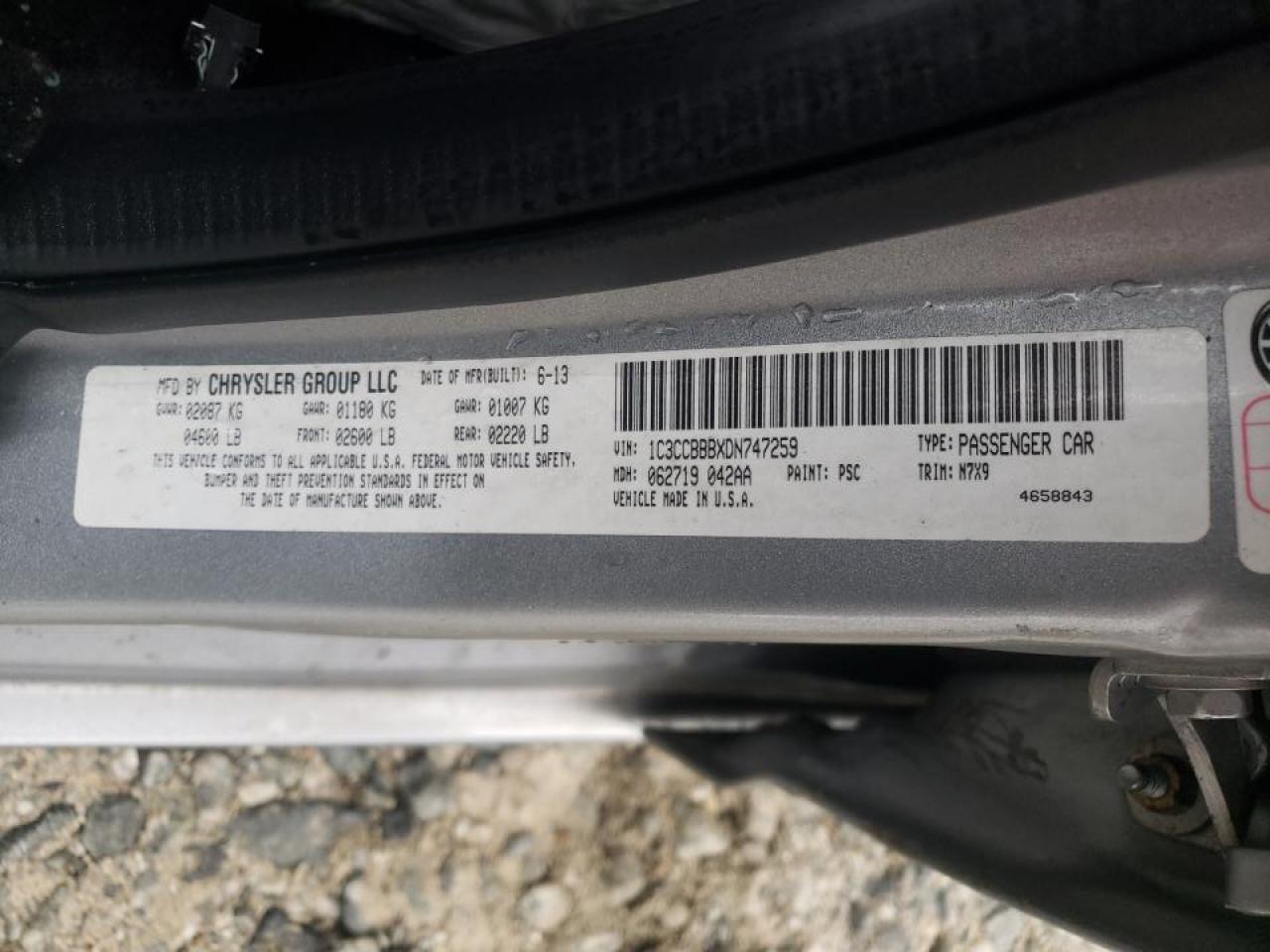 Photo 10 from auction – 2013 CHRYSLER 200 TOURIN with VIN 1C3CCBBBXDN747259