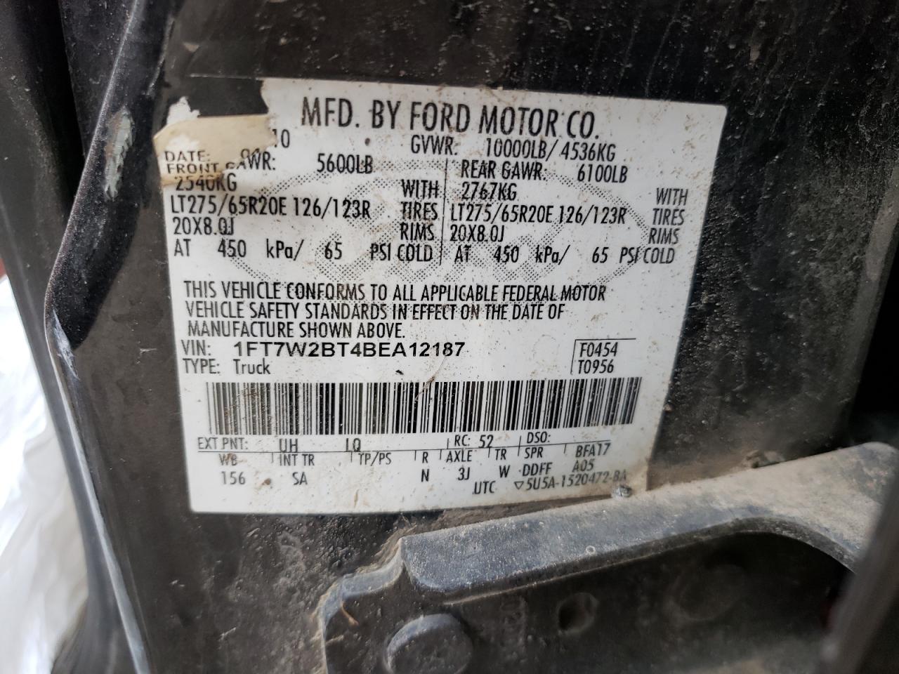 Photo 10 from auction – 2011 FORD F250 SUPER with VIN 1FT7W2BT4BEA12187