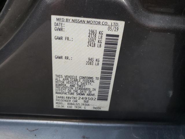 Photo 10 from auction – 2019 NISSAN ALTIMA S with VIN 1N4BL4BV7KC249502