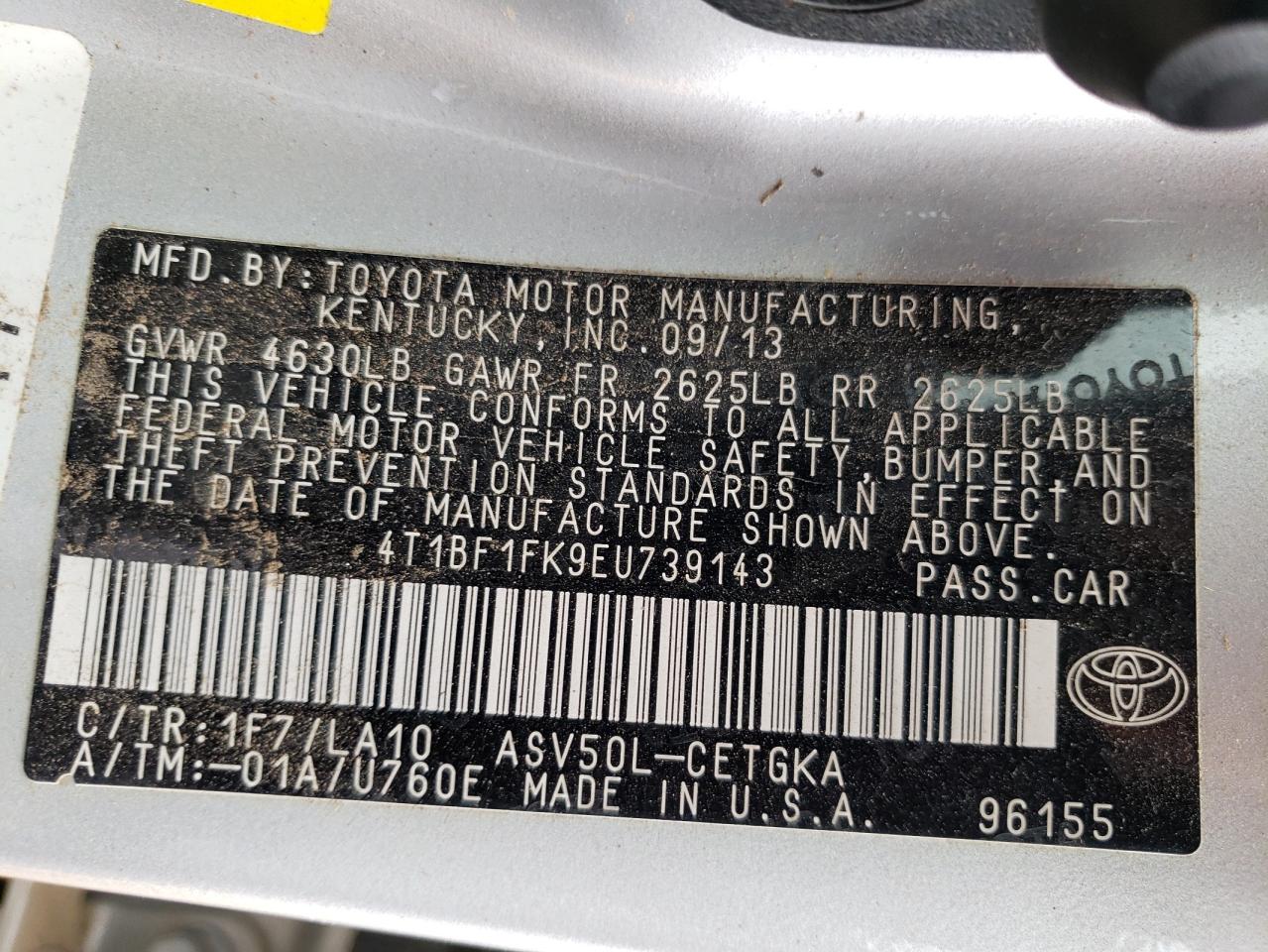 Photo 10 from auction – 2014 TOYOTA CAMRY L with VIN 4T1BF1FK9EU739143