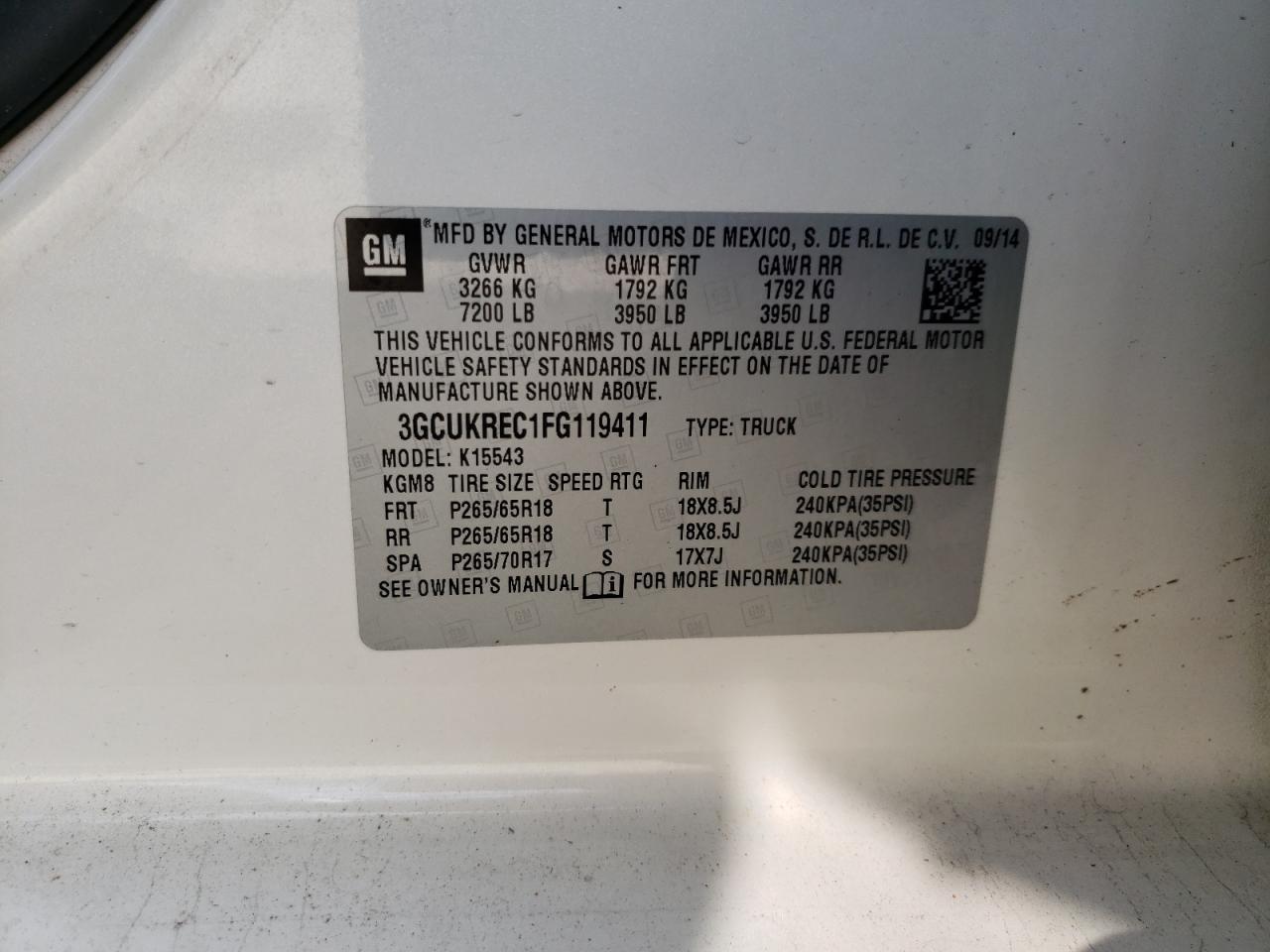 Photo 10 from auction – 2015 CHEVROLET SILVERADO with VIN 3GCUKREC1FG119411