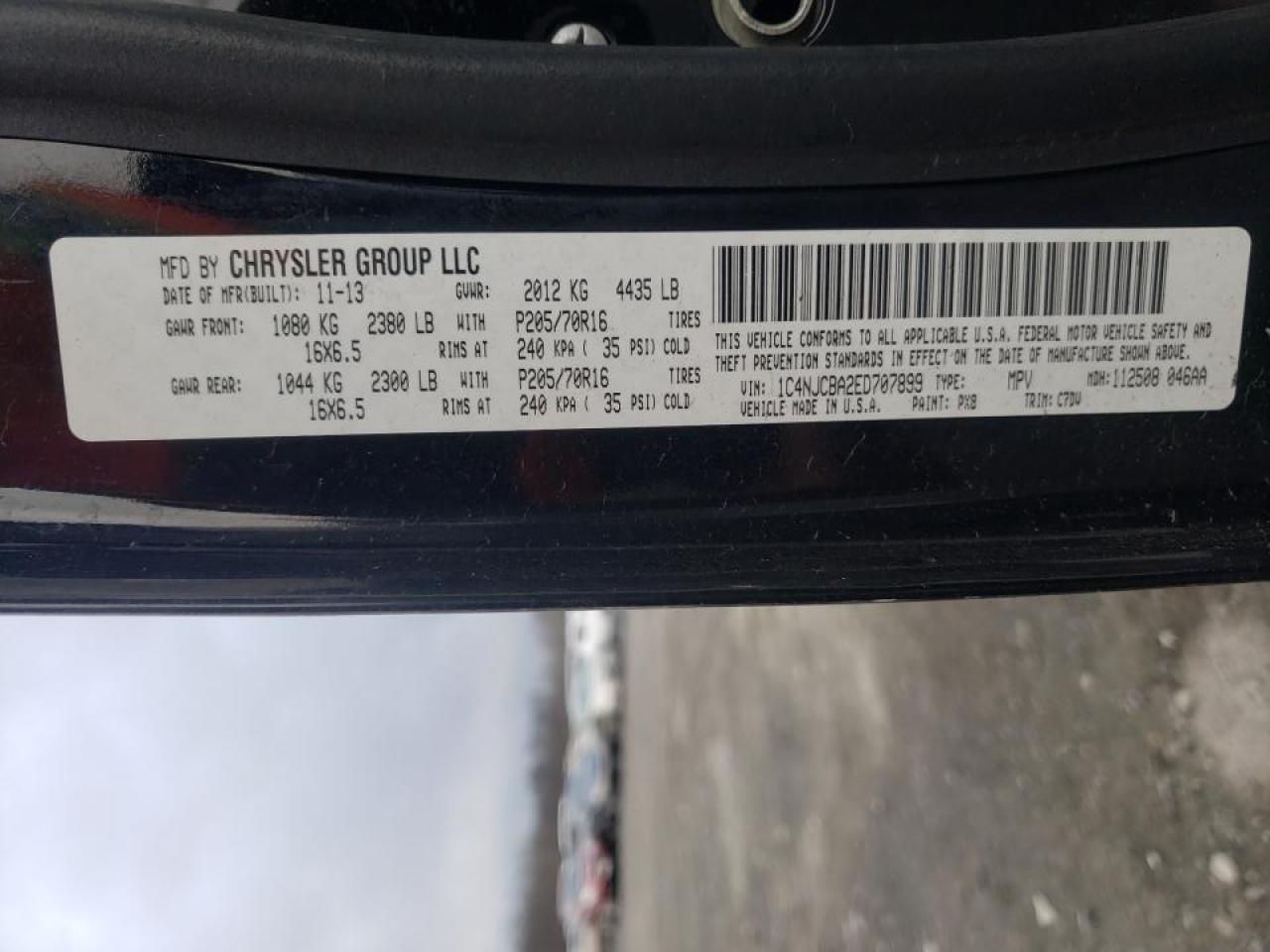 Photo 10 from auction – 2014 JEEP COMPASS SP with VIN 1C4NJCBA2ED707899