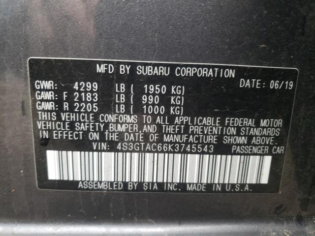Photo 10 from auction – 2019 SUBARU IMPREZA PR with VIN 4S3GTAC66K3745543
