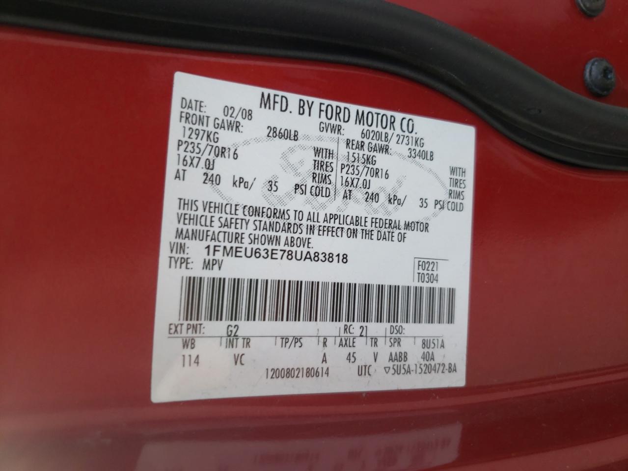 Photo 10 from auction – 2008 FORD EXPLORER X with VIN 1FMEU63E78UA83818