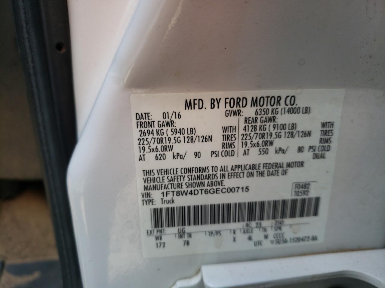Photo 10 from auction – 2016 FORD F450 SUPER with VIN 1FT8W4DT6GEC00715