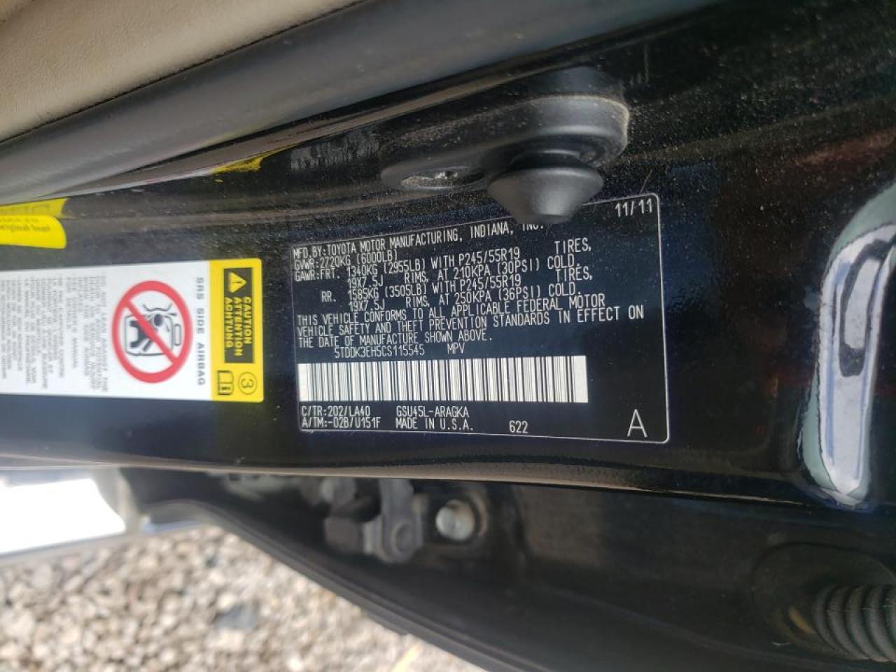Photo 10 from auction – 2012 TOYOTA HIGHLANDER with VIN 5TDDK3EH5CS115545
