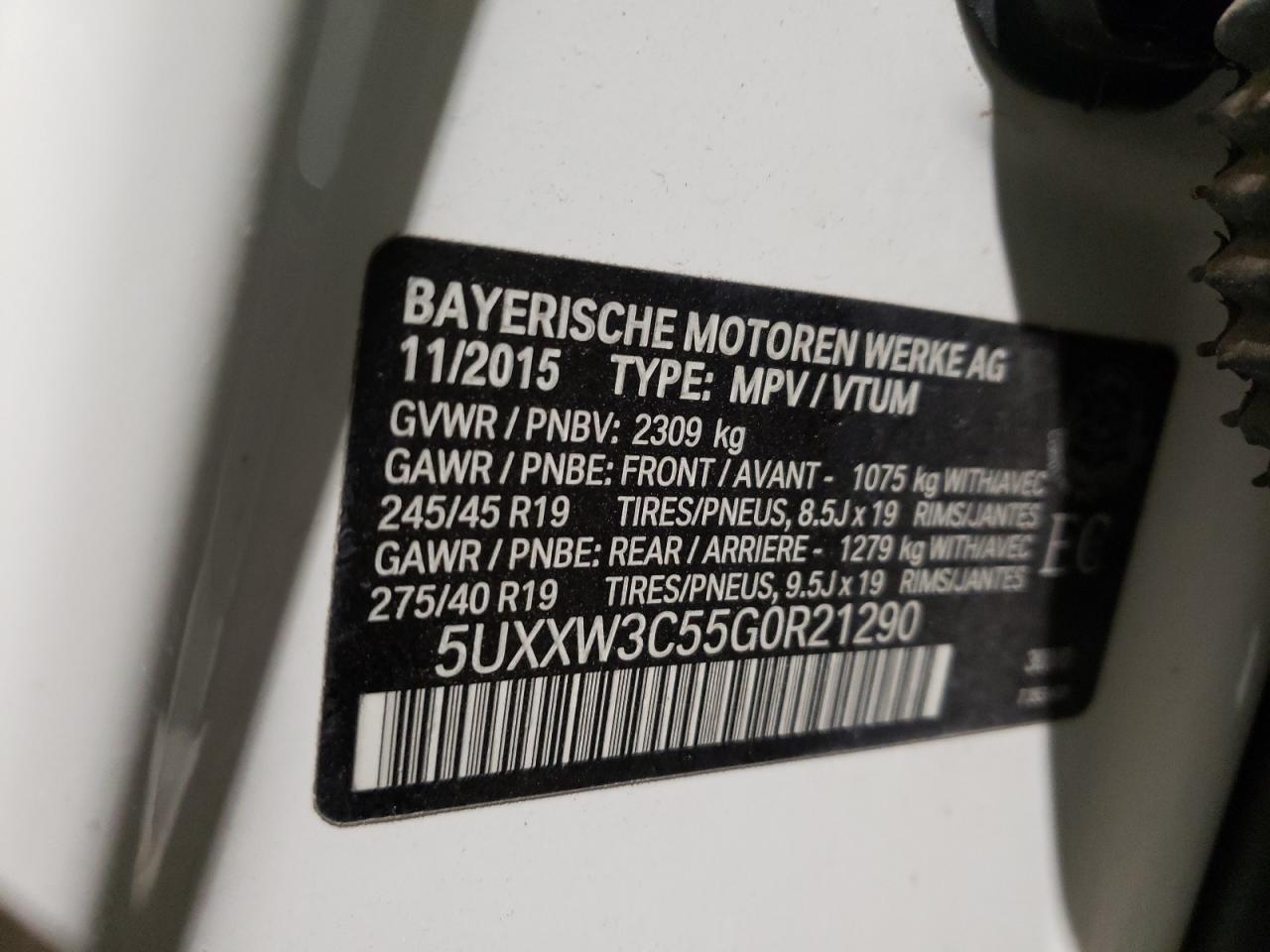Photo 10 from auction – 2016 BMW X4 XDRIVE2 with VIN 5UXXW3C55G0R21290