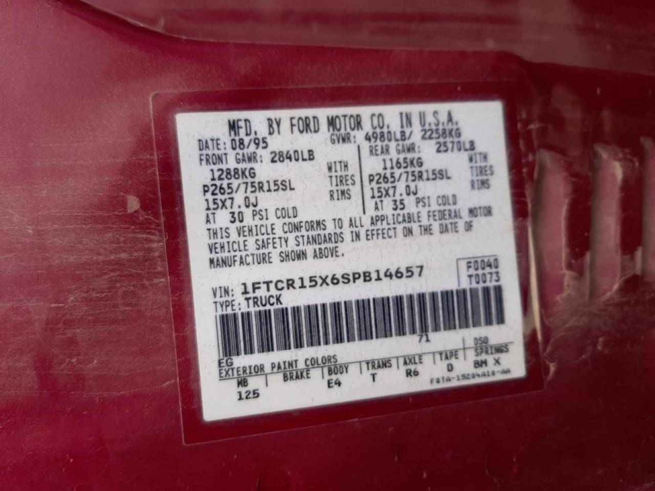 Photo 10 from auction – 1995 FORD RANGER with VIN 1FTCR15X6SPB14657