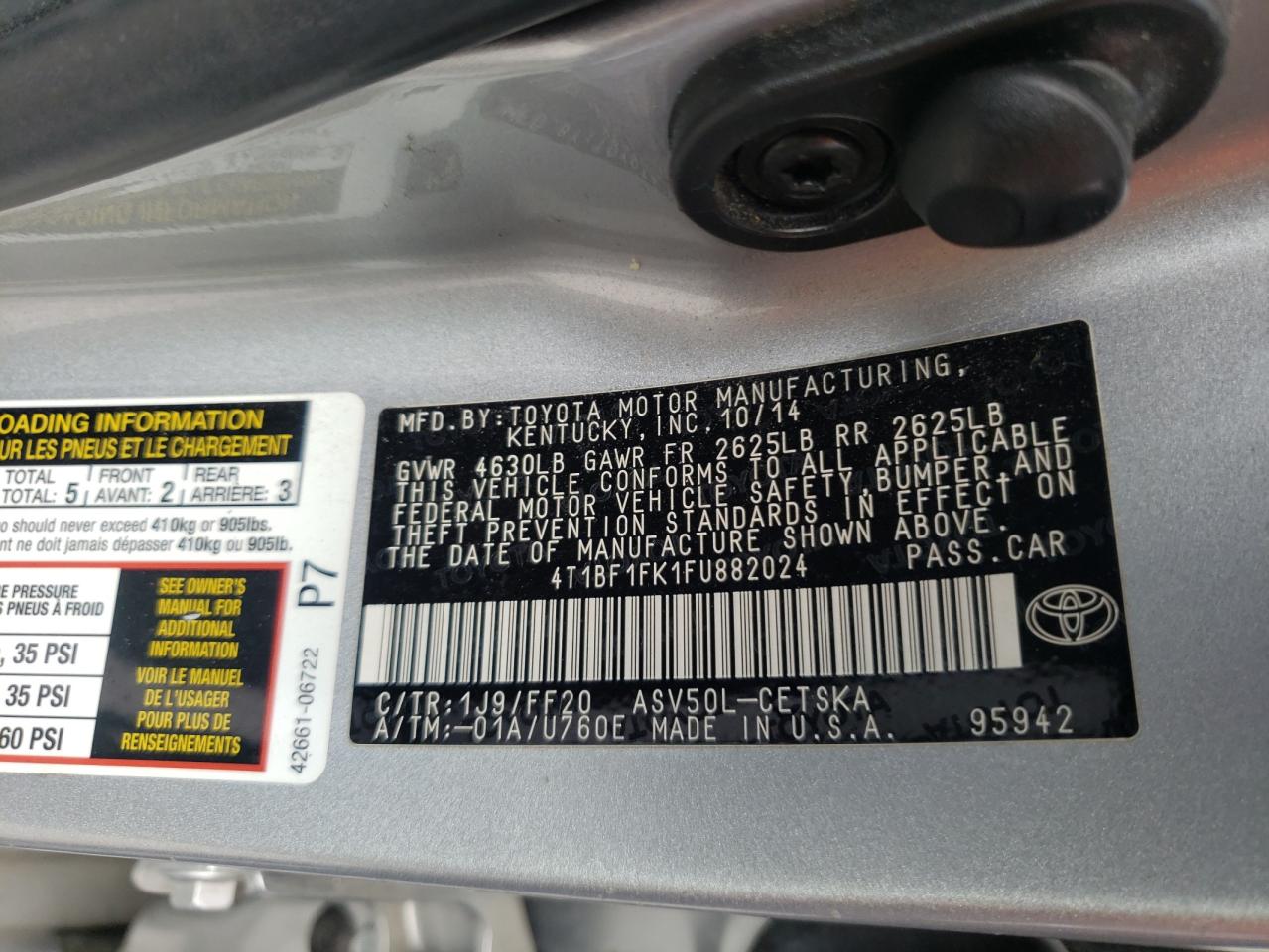 Photo 10 from auction – 2015 TOYOTA CAMRY LE with VIN 4T1BF1FK1FU882024