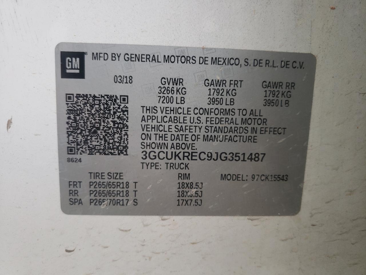Photo 10 from auction – 2018 CHEVROLET SILVERADO with VIN 3GCUKREC9JG351487