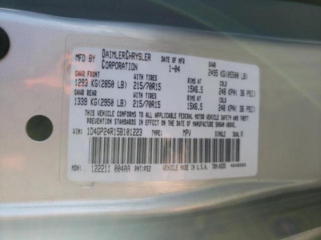 Photo 10 from auction – 2005 DODGE GRAND CARA with VIN 1D4GP24R15B101223