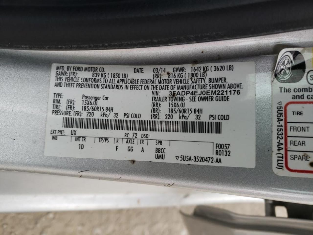 Photo 10 from auction – 2014 FORD FIESTA SE with VIN 3FADP4EJ0EM221176