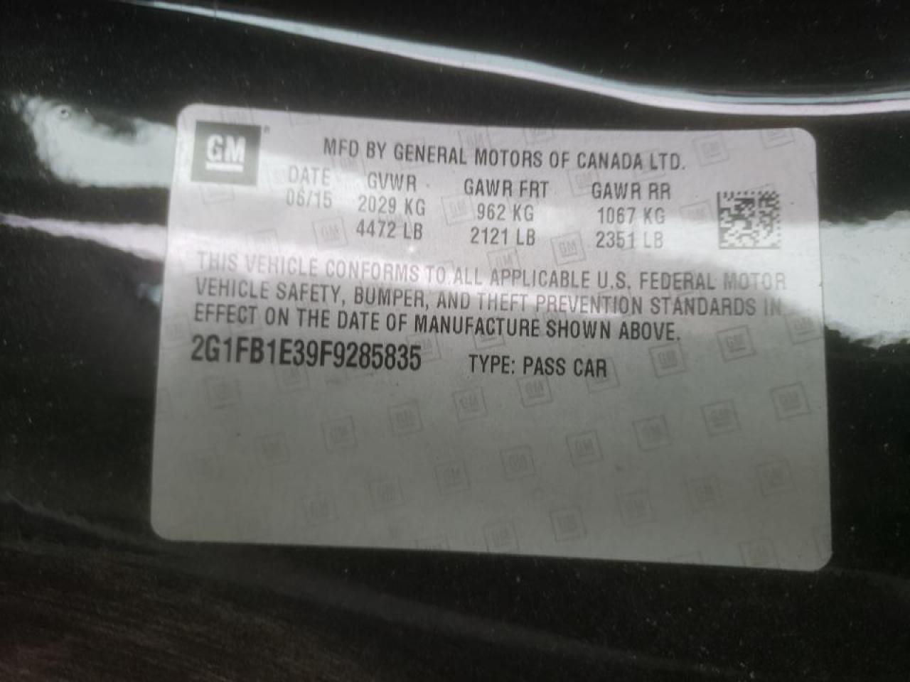 Photo 10 from auction – 2015 CHEVROLET CAMARO LS with VIN 2G1FB1E39F9285835