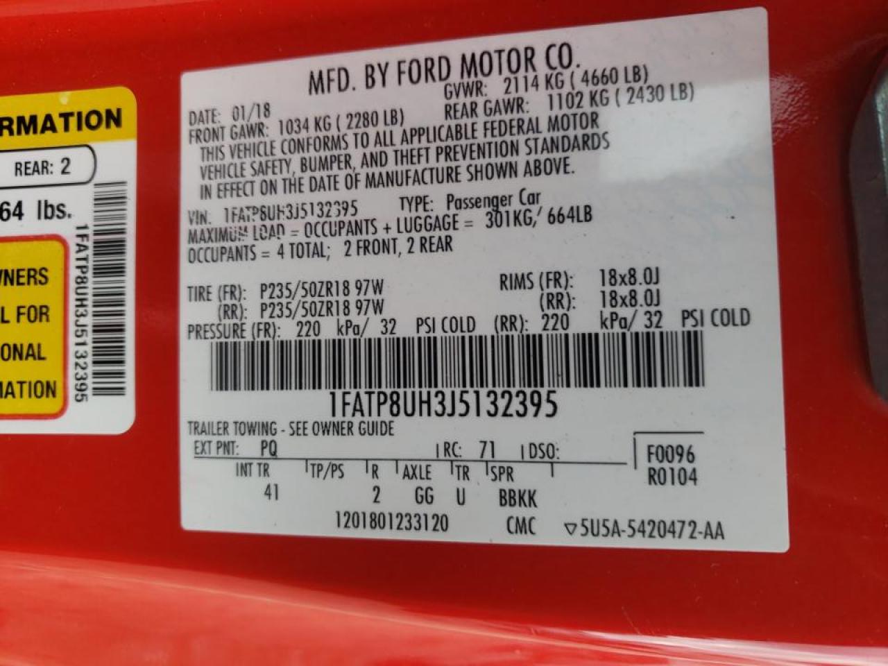 Photo 10 from auction – 2018 FORD MUSTANG with VIN 1FATP8UH3J5132395
