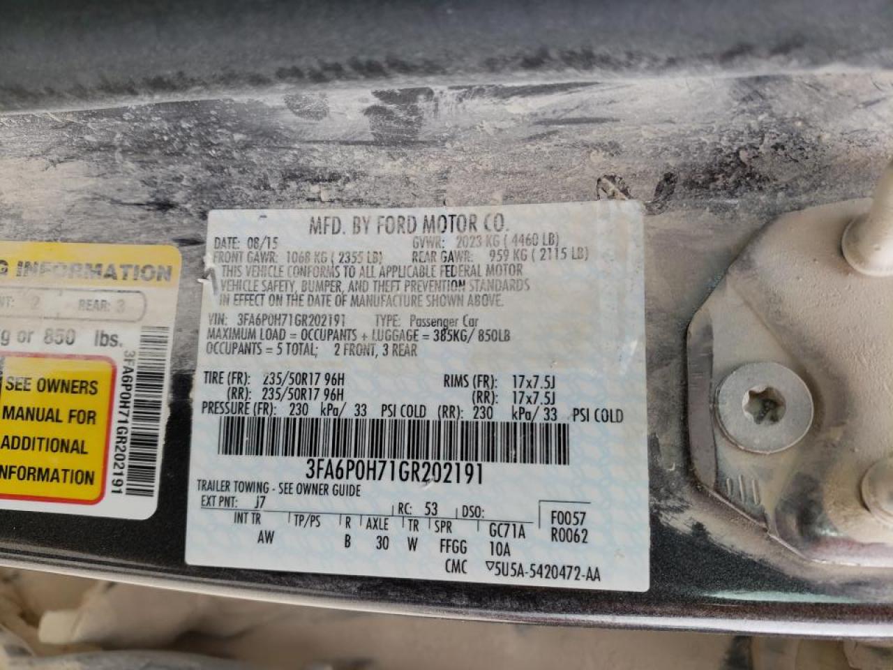 Photo 10 from auction – 2016 FORD FUSION SE with VIN 3FA6P0H71GR202191