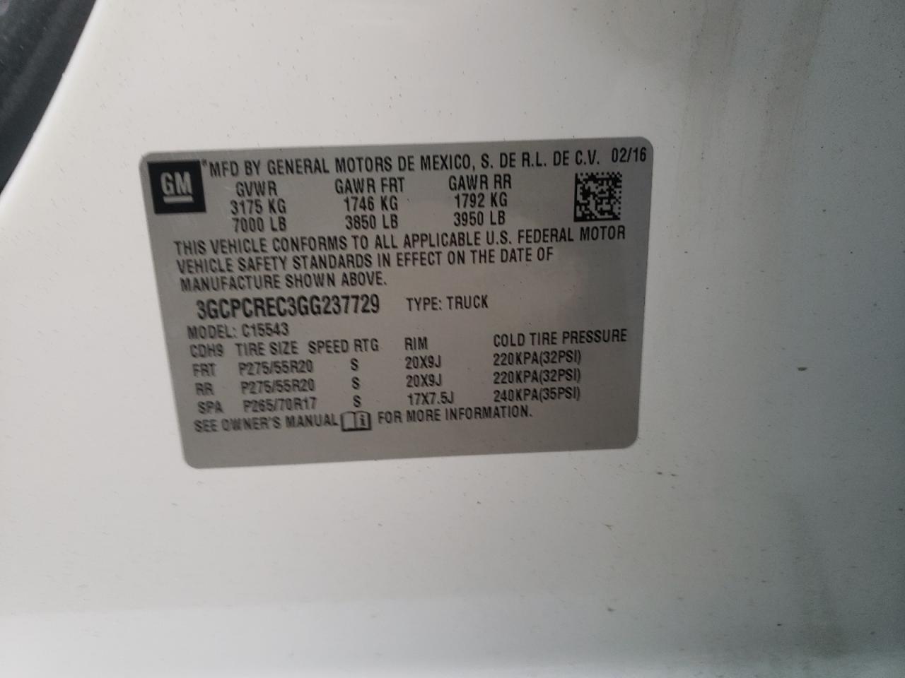 Photo 10 from auction – 2016 CHEVROLET SILVERADO with VIN 3GCPCREC3GG237729