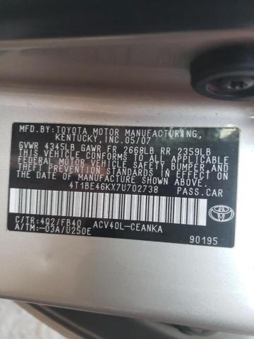 Photo 10 from auction – 2007 TOYOTA CAMRY with VIN 4T1BE46KX7U702738