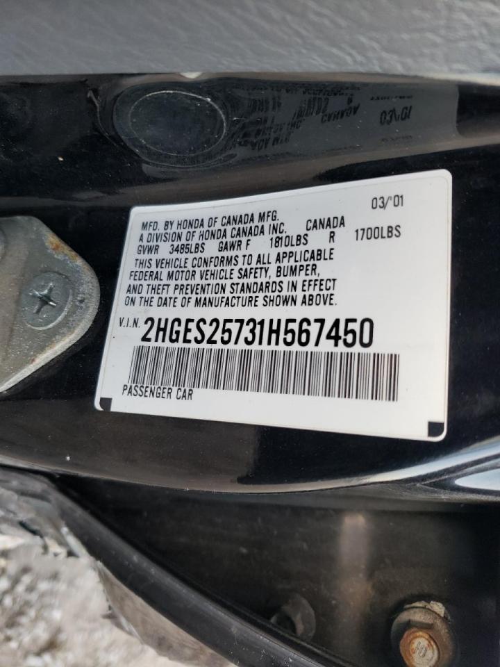 Photo 10 from auction – 2001 HONDA CIVIC with VIN 2HGES25731H567450