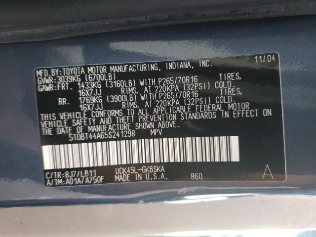 Photo 10 from auction – 2005 TOYOTA SEQUOIA with VIN 5TDBT44A65S241298