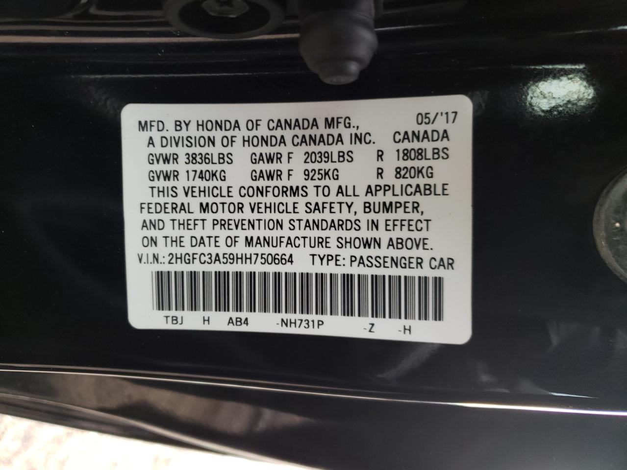 Photo 10 from auction – 2017 HONDA CIVIC SI with VIN 2HGFC3A59HH750664