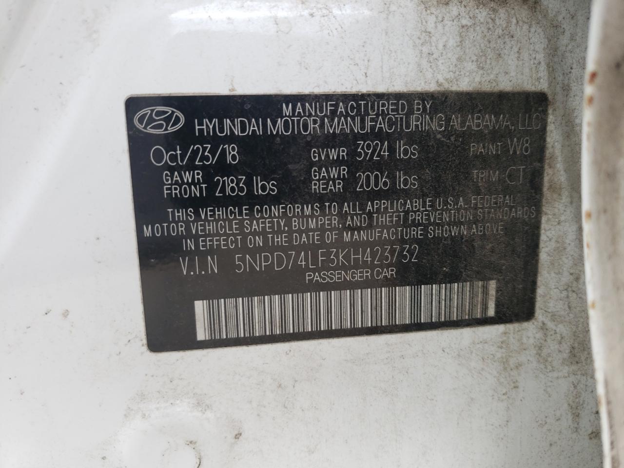 Photo 10 from auction – 2019 HYUNDAI ELANTRA SE with VIN 5NPD74LF3KH423732