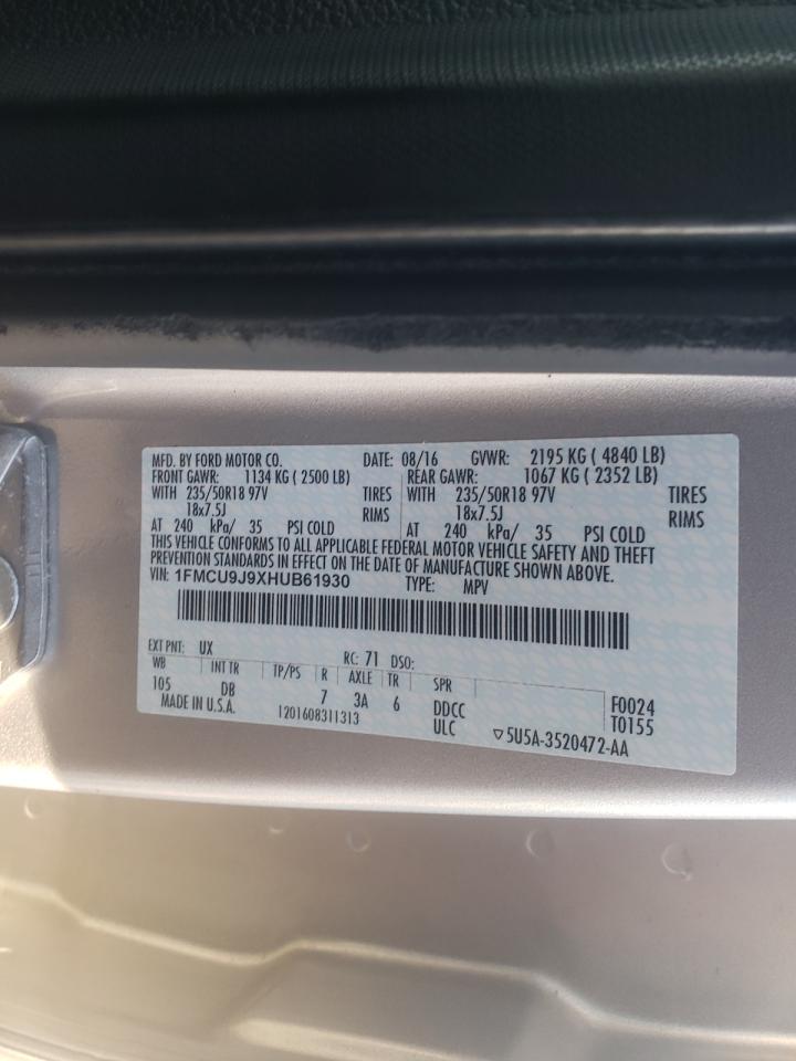 Photo 10 from auction – 2017 FORD ESCAPE TIT with VIN 1FMCU9J9XHUB61930