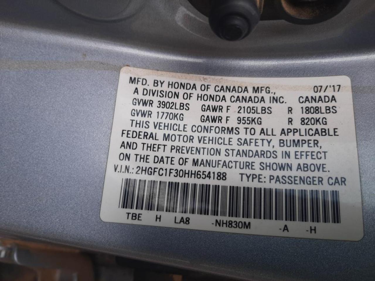 Photo 10 from auction – 2017 HONDA CIVIC EX with VIN 2HGFC1F30HH654188