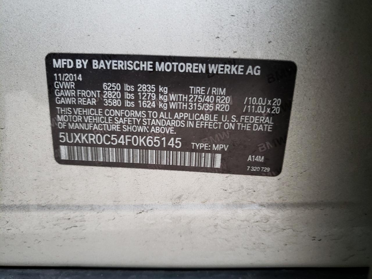 Photo 10 from auction – 2015 BMW X5 XDRIVE3 with VIN 5UXKR0C54F0K65145