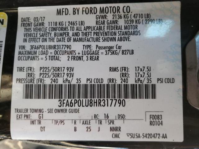 Photo 10 from auction – 2017 FORD FUSION SE with VIN 3FA6P0LU8HR317790