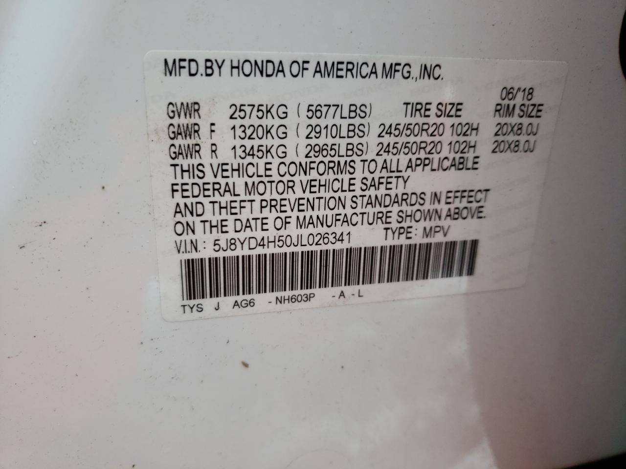 Photo 10 from auction – 2018 ACURA MDX TECHNO with VIN 5J8YD4H50JL026341