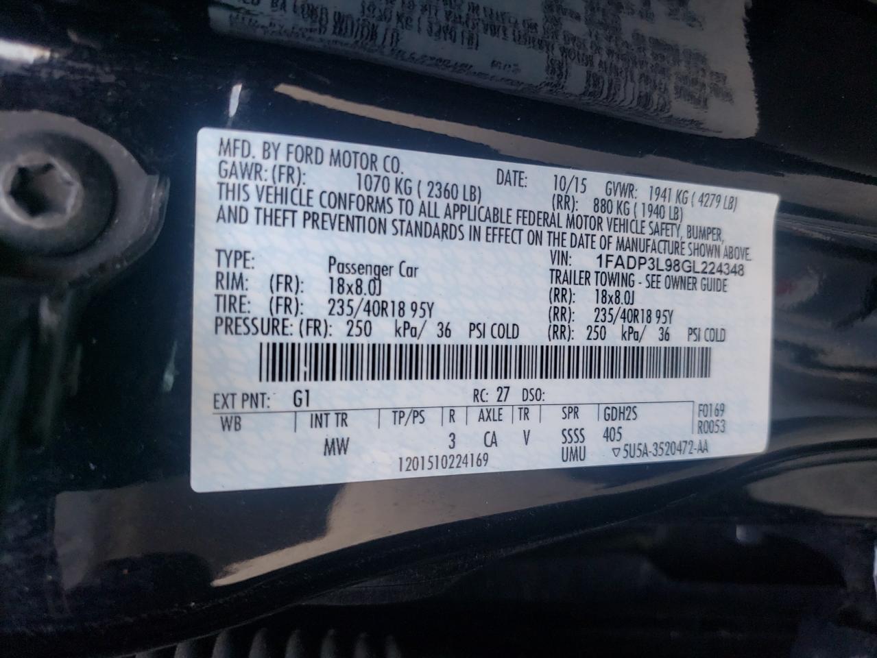 Photo 10 from auction – 2016 FORD FOCUS ST with VIN 1FADP3L98GL224348