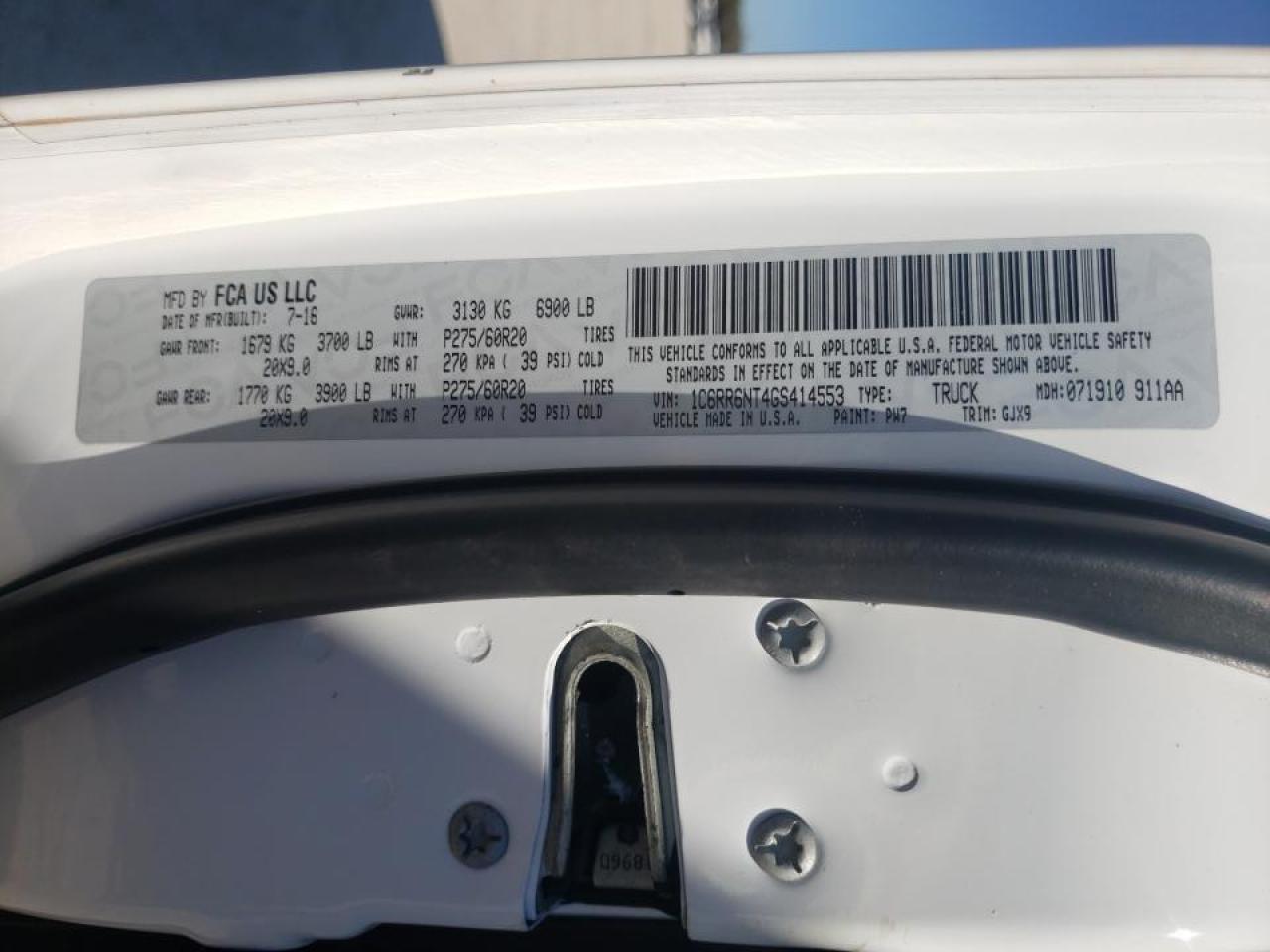 Photo 10 from auction – 2016 RAM 1500 LARAM with VIN 1C6RR6NT4GS414553