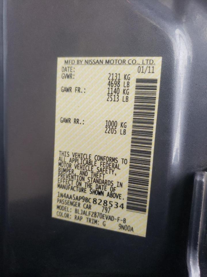 Photo 10 from auction – 2011 NISSAN MAXIMA S with VIN 1N4AA5AP9BC828534
