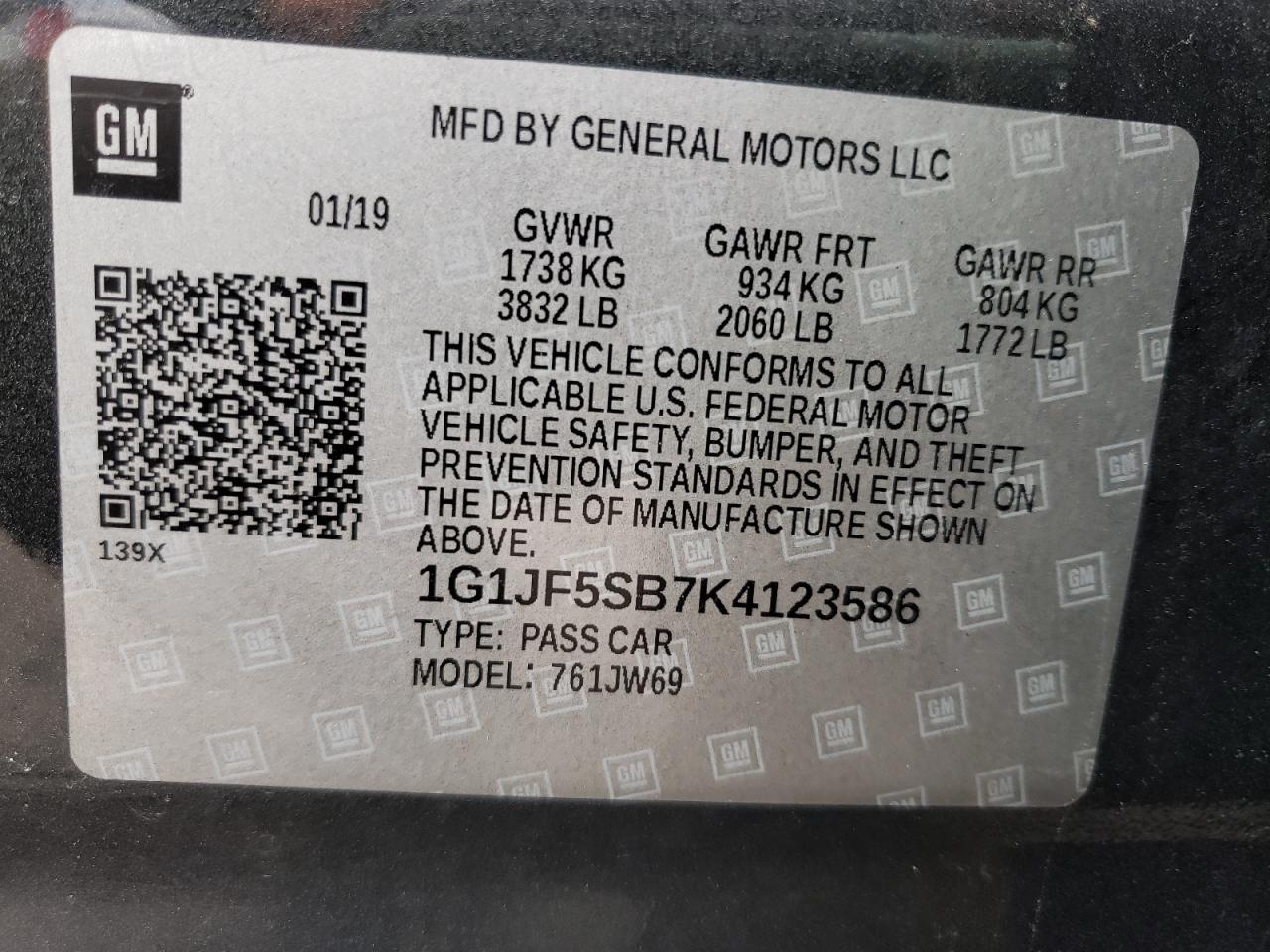 Photo 10 from auction – 2019 CHEVROLET SONIC PREM with VIN 1G1JF5SB7K4123586