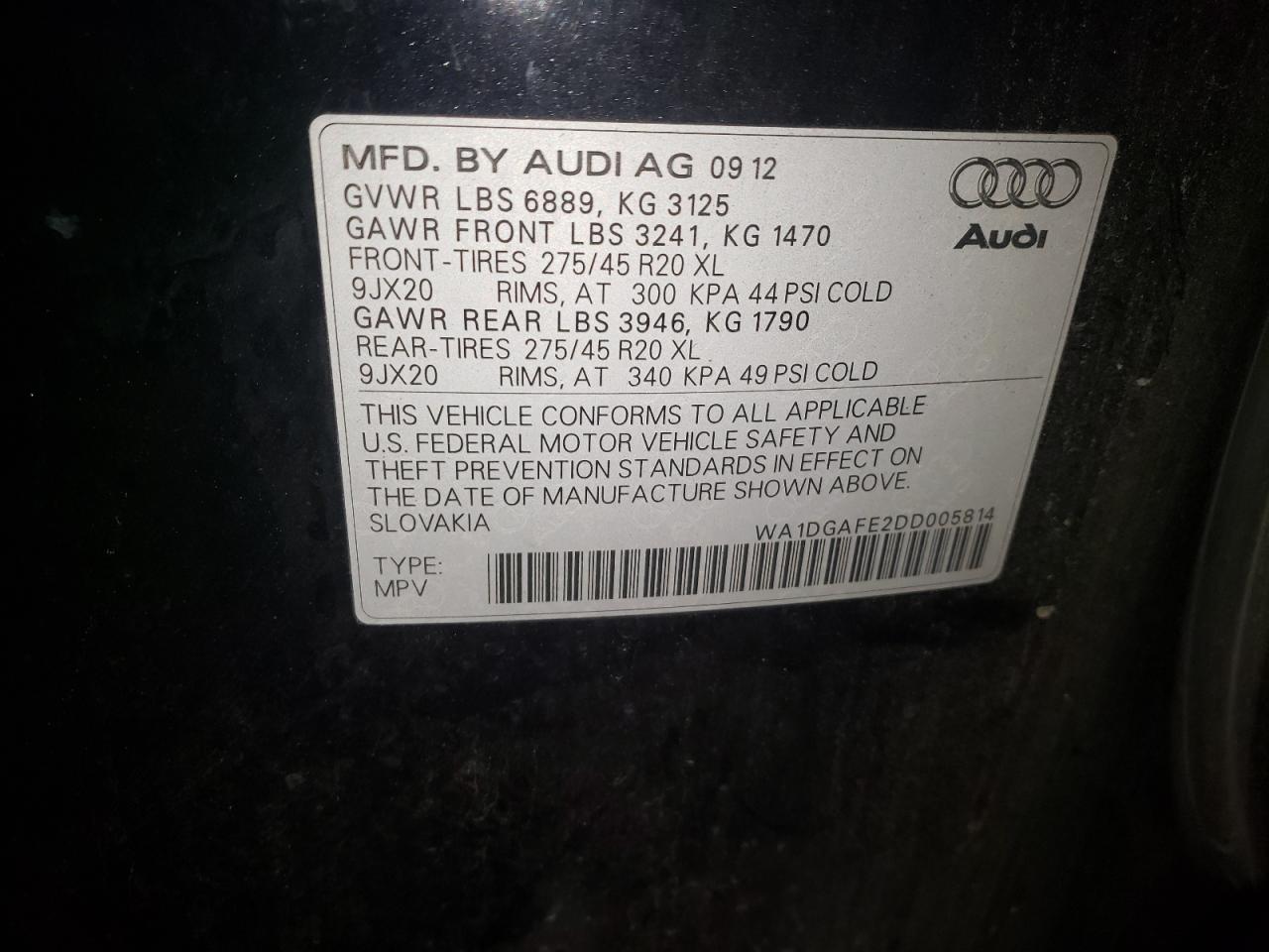 Photo 10 from auction – 2013 AUDI Q7 PRESTIG with VIN WA1DGAFE2DD005814
