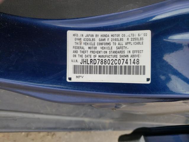 Zdjęcie 10 z aukcji – 2002 HONDA CR-V EX z VIN JHLRD78802C074148