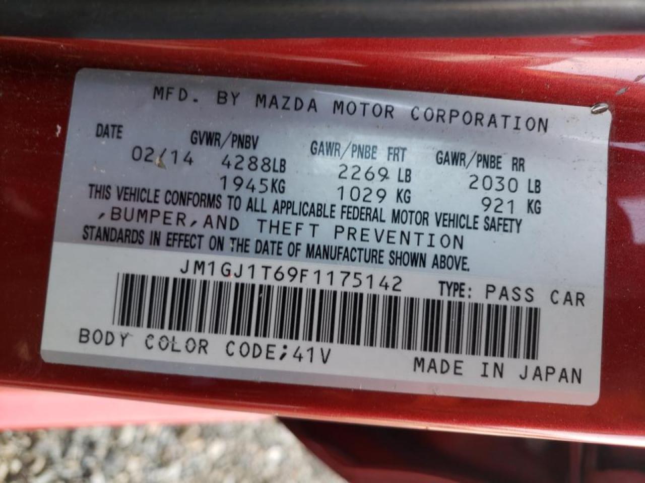 Photo 10 from auction – 2015 MAZDA 6 TOURING with VIN JM1GJ1T69F1175142