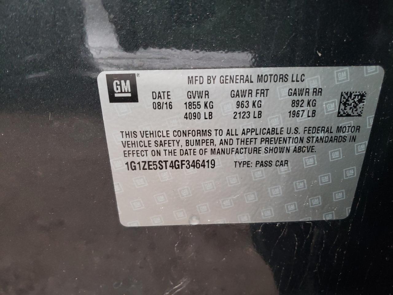 Photo 10 from auction – 2016 CHEVROLET MALIBU LT with VIN 1G1ZE5ST4GF346419