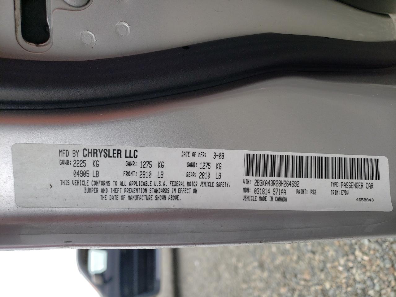 Photo 10 from auction – 2008 DODGE CHARGER with VIN 2B3KA43R28H264692