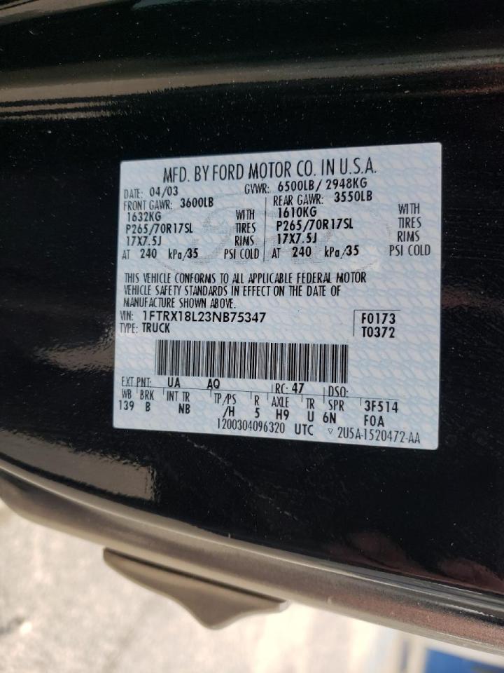 Photo 10 from auction – 2003 FORD F150 with VIN 1FTRX18L23NB75347