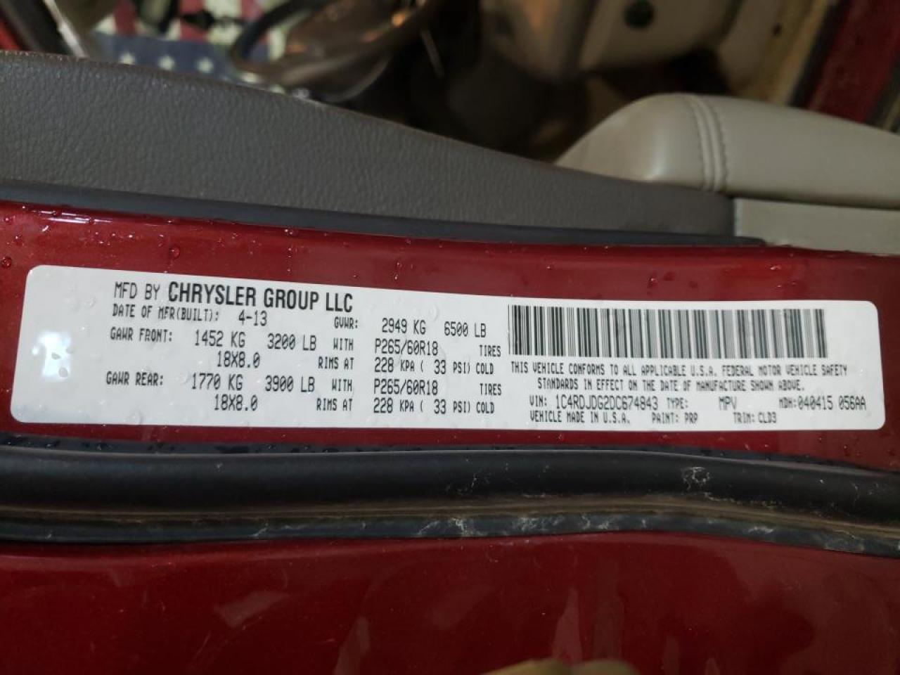 Photo 10 from auction – 2013 DODGE DURANGO CR with VIN 1C4RDJDG2DC674843