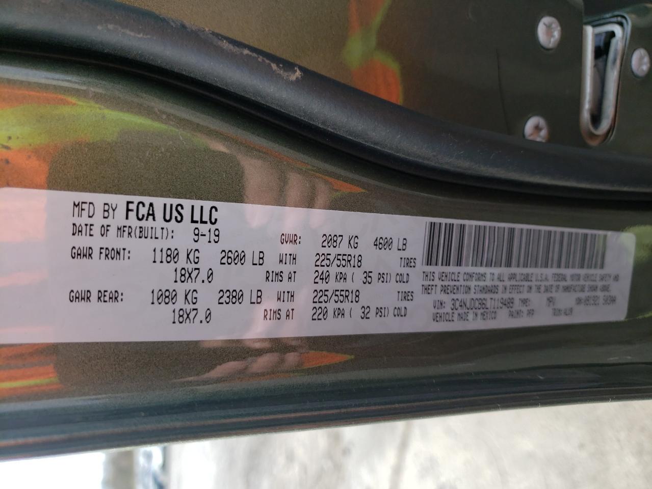 Photo 10 from auction – 2020 JEEP COMPASS LI with VIN 3C4NJDCB6LT119489