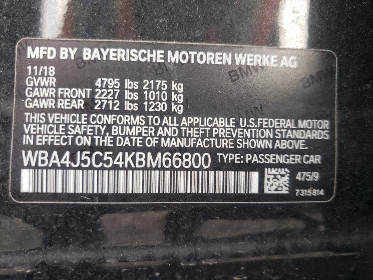 Photo 10 from auction – 2019 BMW 440I GRAN with VIN WBA4J5C54KBM66800