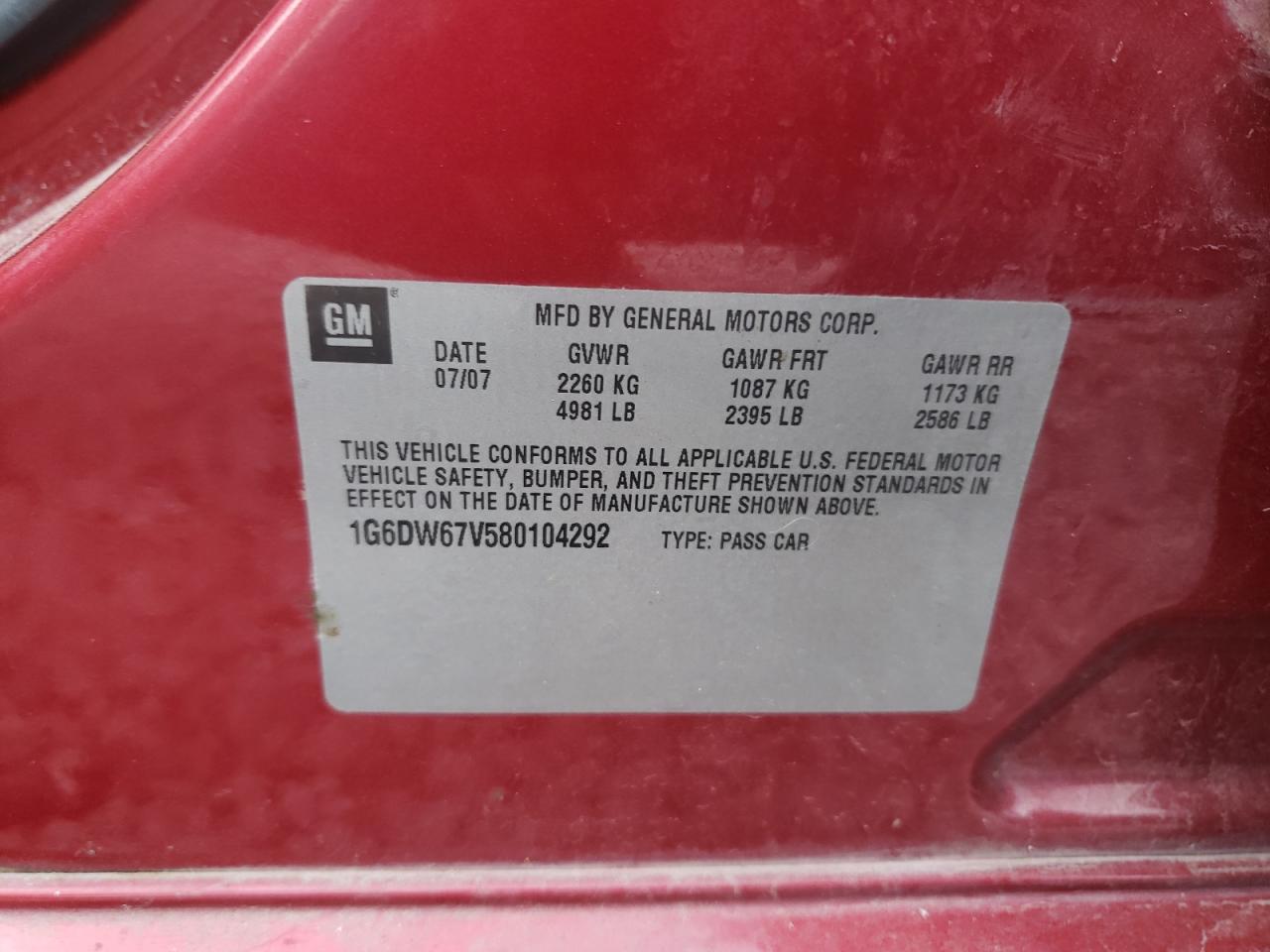 Photo 10 from auction – 2008 CADILLAC STS with VIN 1G6DW67V580104292